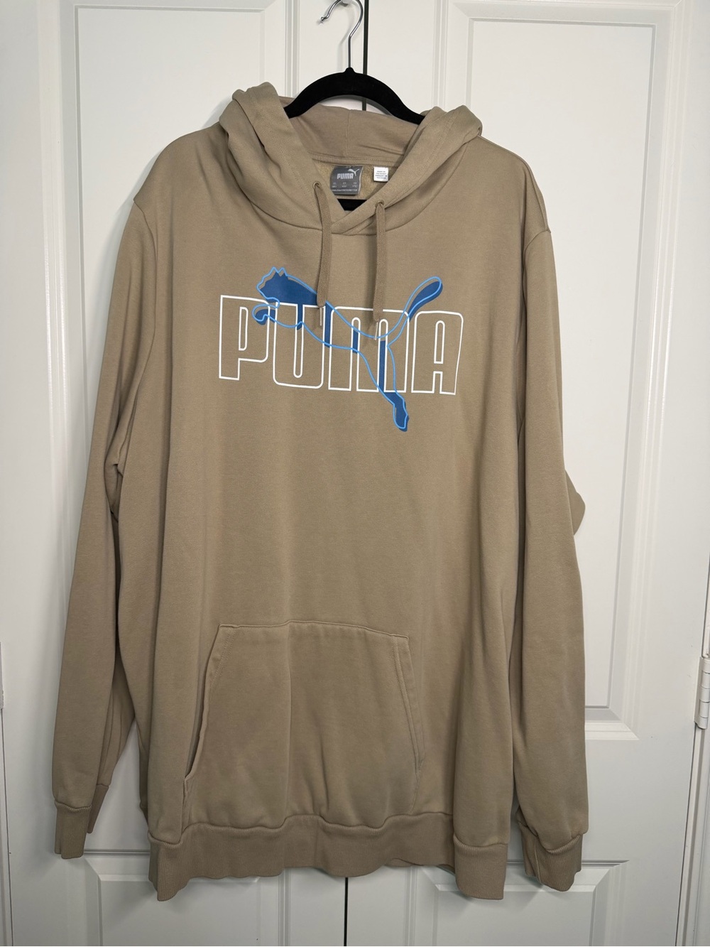 Puma Men's Khaki Hoodie with Blue Logo